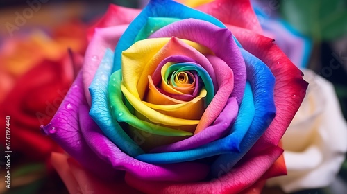 Rainbow Rose, close-up, macro. : Generative AI photo