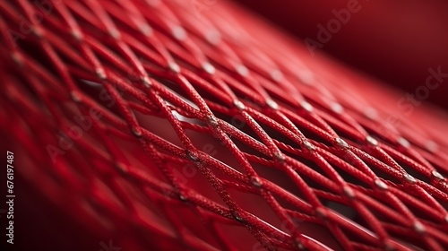 Detail of football goal. red net of ropes. Macro or close-up of a soccer : Generative AI © Generative AI