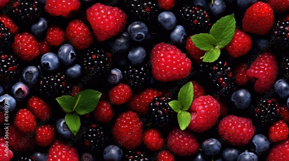 Raspberry, blueberry, forest berries seamless pattern. Berries background. Raspberry, blueberry, forest berries seamless pattern. Berries background.