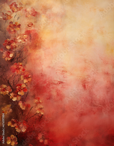 Red Gold Vintage Floral Painting Wall Background, Rustic, Antique