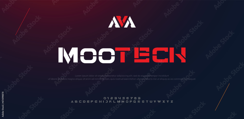 MOOTECH Minimal font creative modern alphabet.. minimalist style fonts set. vector illustration MOOTECH Minimal font creative modern alphabet.. minimalist style fonts set. vector illustration