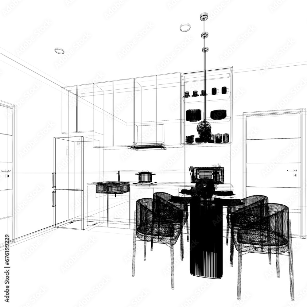 Fototapeta premium modern kitchen room interior design, 3d rendering