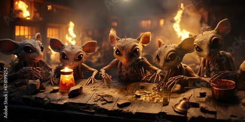 Groups of ants in gangster look smoking in animals photo