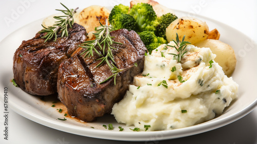beef steak with mashed potatoes HD 8K wallpaper Stock Photographic Image