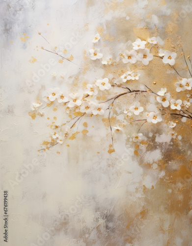 White & Gold Vintage Floral Painting Wallpaper, Background, Backdrop, Rustic