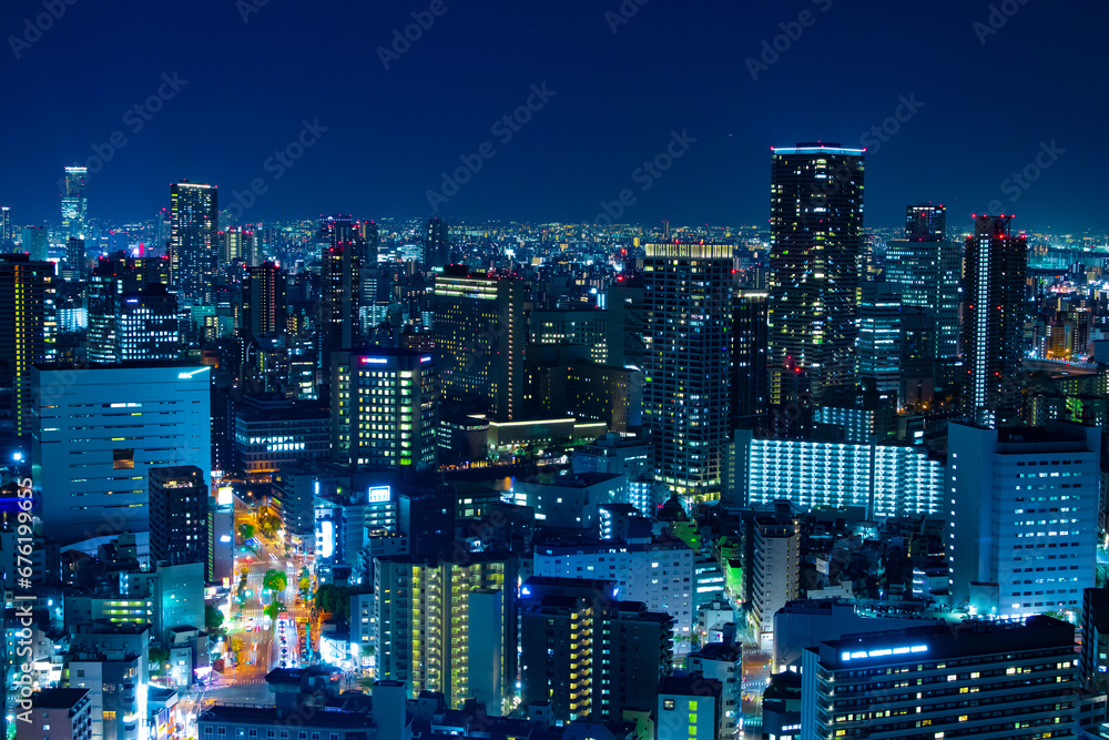 A night panoramic cityscape in Osaka high angle A night panoramic cityscape in Osaka high angle