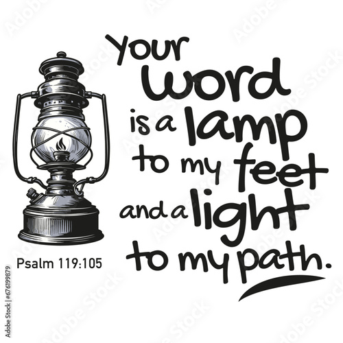 Design art print christian biblical verse psalm 119:105 my lamp, ideal for christians and general people