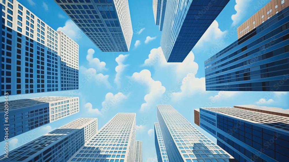Against a backdrop of azure skies, skyscrapers rise with a sense of 