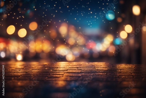 Blurred night city street with bokeh lights