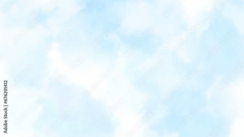 Blue sky with fluffy clouds. Summer blue sky cloud gradient light white background. 