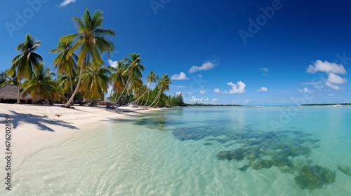 Golden sunlight on tropical beach, soft sand, crystal clear sea create tranquil oasis © Ilja