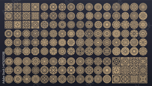 Lotus Mandala Vector Template Set for Cutting and Printing. Oriental silhouette ornament. Vector coaster design	