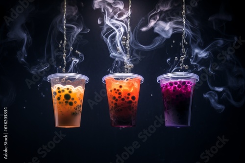 colorful bubble tea on misty dark  background Halloween Theme