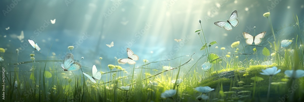 Graceful purple butterfly dances amidst white violet flowers in natures enchanting masterpiece Graceful purple butterfly dances amidst white violet flowers in natures enchanting masterpiece