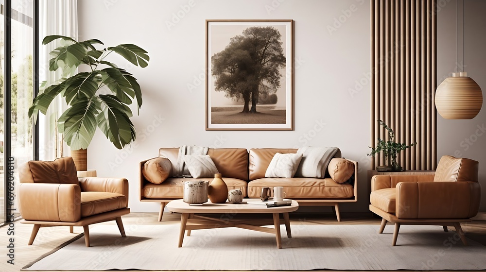 Obraz na płótnie Contemporary Danish styled living room in art deco Australian apartment : Generative AI w salonie