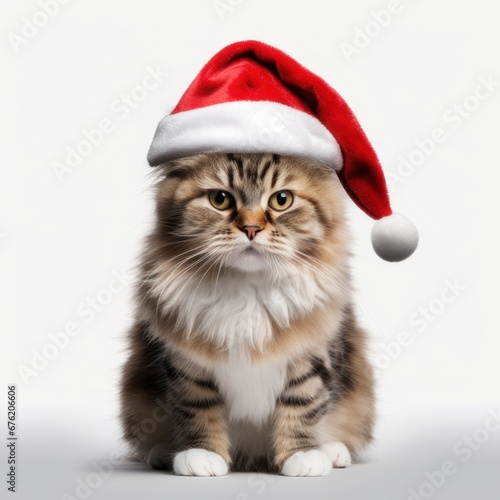Cat in santa hat isolated on a white background. © keystoker