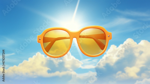 3d rendered orange sunglasses in the sky, sun glasses on sky