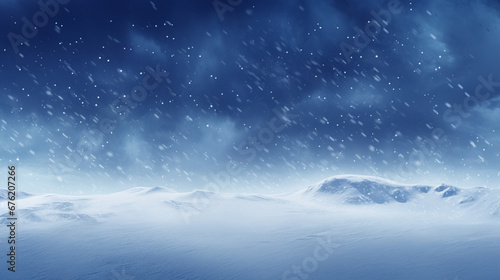 Ultrawide background image of light snowfall strom on moutain © Rames studio