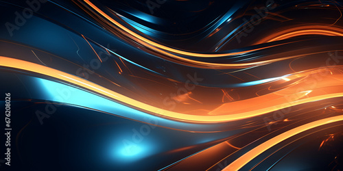Abstract blue and orange effects on a dark background fiery neon highlight template design 