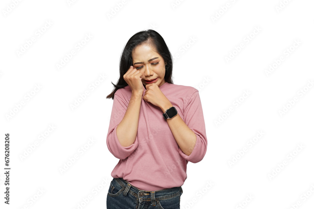 Young Woman Crying and Sad Isolated Background Young Woman Crying and Sad Isolated Background