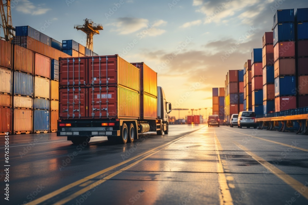 Logistics and supply chain management concept, transportation logistics optimization, Smart Logistics. Generative AI - obrazy, fototapety, plakaty 