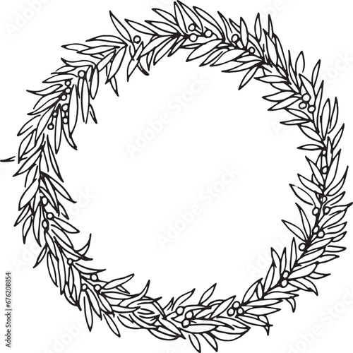 クリスマスリースフレーム。植物のベクターイラストフレーム。柊のリースイラスト。Christmas wreath frame. Vector illustration frame of plants. Holly wreath illustration.