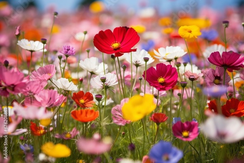 A colorful flower meadow with a wide variety of colorful flowers © Moonpie