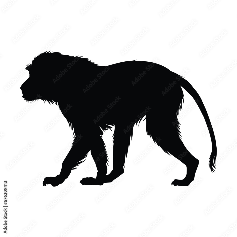 Baboon Silhouette on White Background