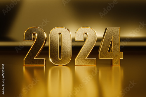 Elegant Golden 2024 Render on Gold Background