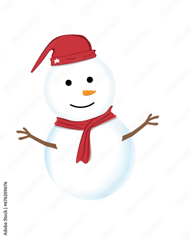 Snow doll and decoration with white and red colors that can be use for social media, wallpaper, sticker, t-shirt, e.t.c.