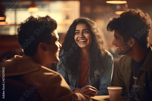 Happy friends having fun together at cafe © PRASANNAPIX