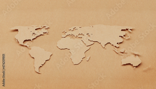 Fototapeta Naklejka Na Ścianę i Meble -  World map made of cardboard or Shipping concept. World map made of corrugated fiberboard. World wide shipping concept