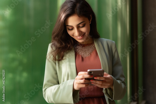 young indian business woman using smartphone