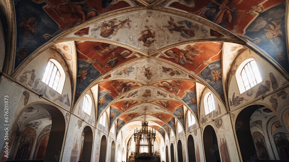 A glimpse of the cathedral's vaulted ceiling, adorned with intricate frescoes that seem to touch the heavens