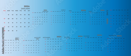 2024 Calendar design.12 months.Design for wall and desk calendar .Official calendar design.