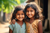 Two indian little girl child smiling together