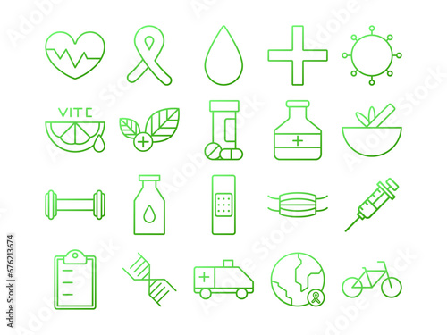 Health Care Icon Pack in Gradient Outline Style. Perfect for Websites, Landing Pages, Mobile Apps, Presentations, and Other Projects. Suitable for User Interface and User Experience UI UX.