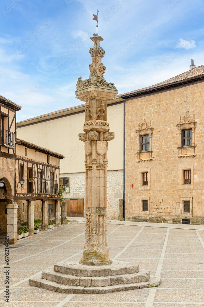 Peñaranda de Duero, Spain - October 13, 2023: views of the main square and the medieval historic center of the town of Peñaranda de Duero in the province of Burgos, Spain