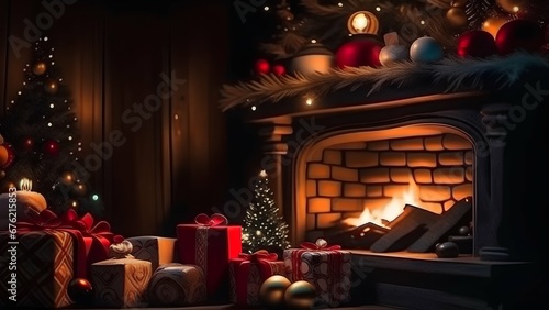 fireplace with christmas decorations © Photographybd60