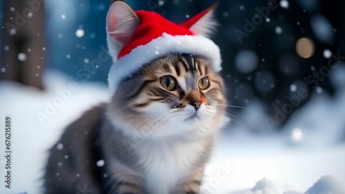 cat in santa claus hat