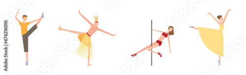 Man and Woman Dancing Performing on Stage in Different Outfit Vector Set