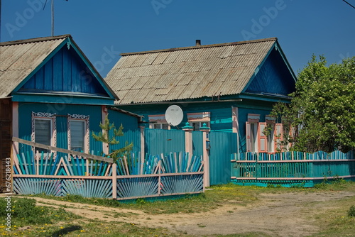 Decor of village houses in the village of Posolskoye on Lake Baikal. photo