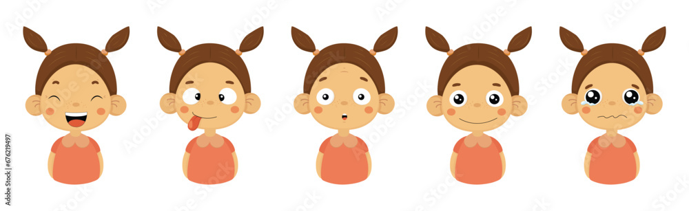 Funny Girl Character Show Face Emotion and Expression Vector Set Funny Girl Character Show Face Emotion and Expression Vector Set