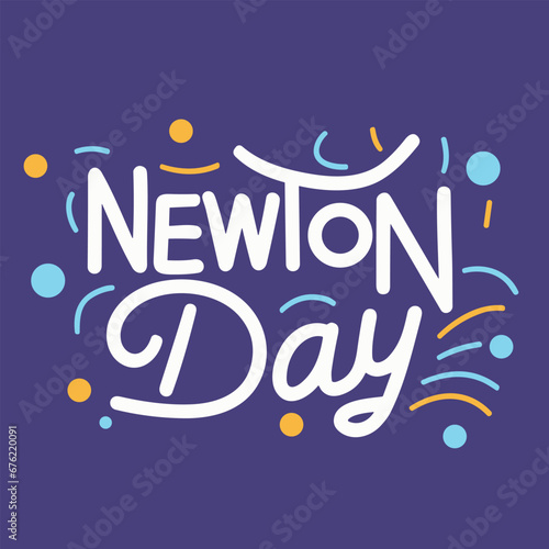 Newton Day text banner. Handwriting text Newton Day. Square holiday banner. Hand drawn vector art. 