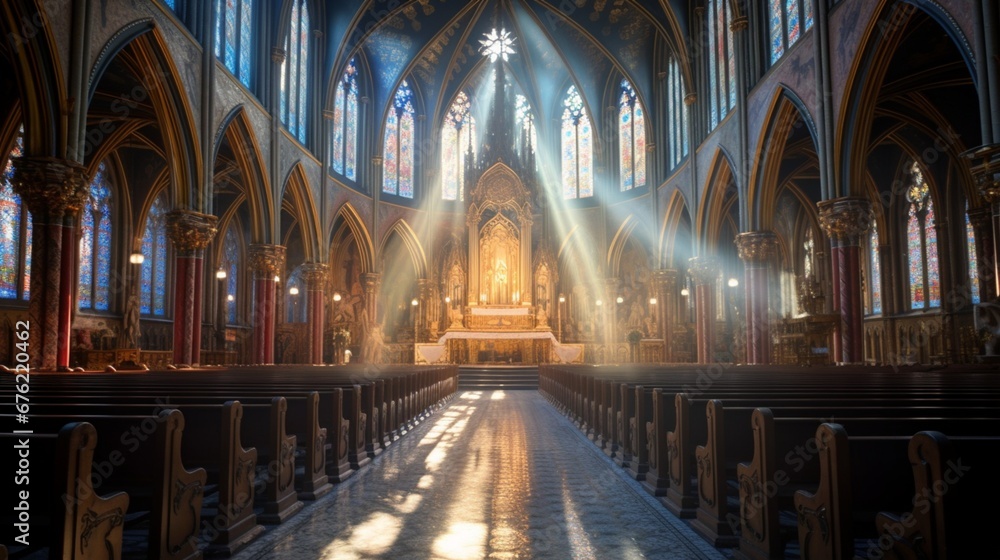 The cathedral's transept, where sunlight spills through the windows, illuminating the sacred space with a heavenly glow