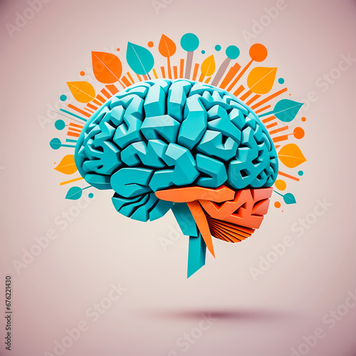 brain shaped illustration made of paper on the abstract background.