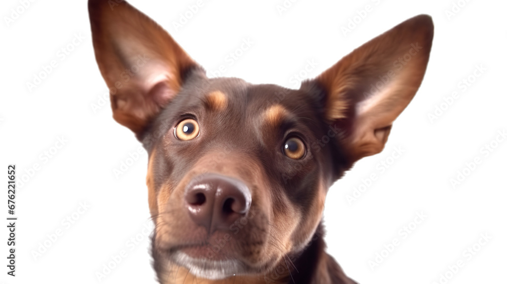 front view of portrait, close up of cute australian kelpie in front of transparent background. 
