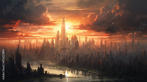 The metropolis awakens  with skyscrapers bathed in the soft  diffused light of dawn  casting long  graceful shadows that waltz across the cityscape in silent reverence