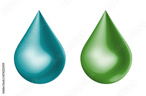 Green oil drop 3d icon realistic graphic vector isolated  blue water droplet element in chrome metallic render design symbol  modern liquid gel cream drip image clipart