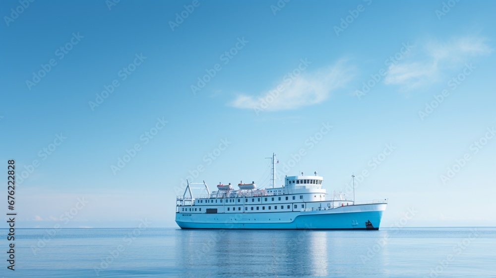 The refined elegance of a ferry's stern, juxtaposed against a backdrop of a serene, azure sea